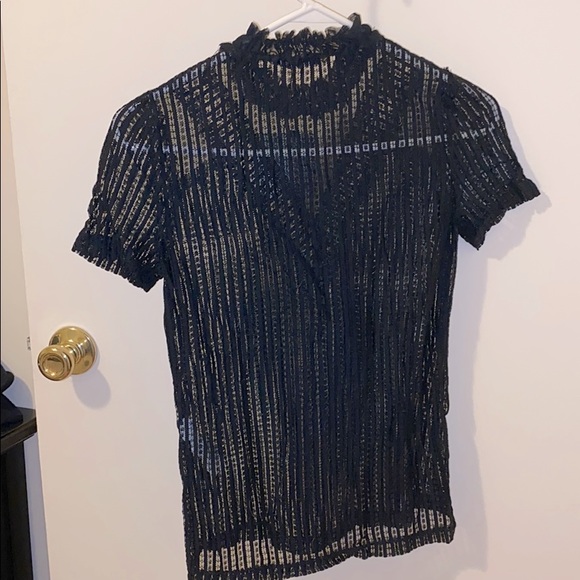 Zara Knit Mesh w/grommet Short Sleeve Top | Size M - Picture 4 of 5